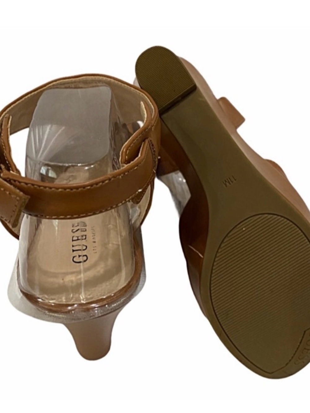 GUESS BROWN STRAPPY WEDGE SANDALS - Picture 4 of 10